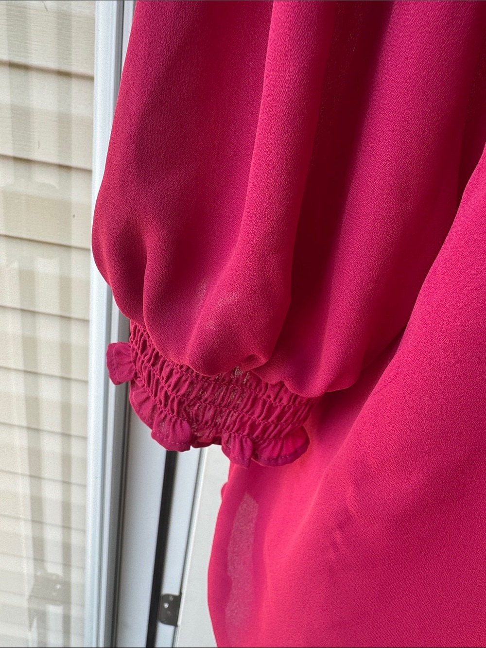 Ann Taylor Factory Raspberry V-Neck Blouse - Picture 3 of 6